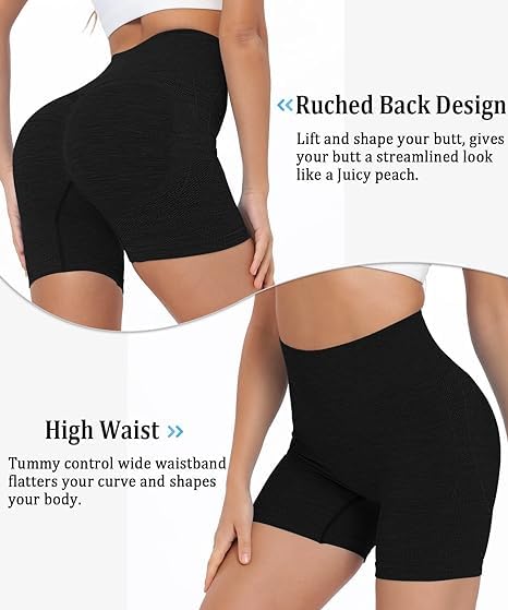 Women's Gym Shorts Booty Scrunch High Wasit Seamless Sports (Black)