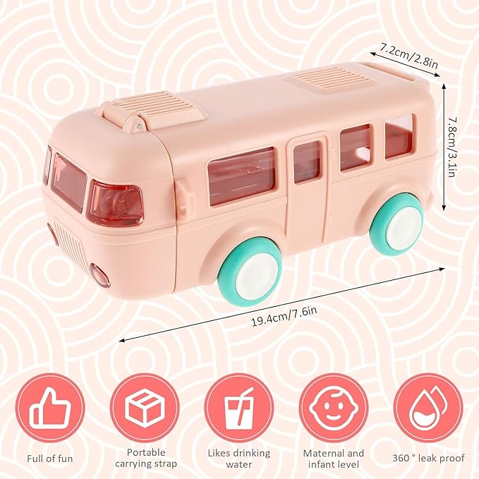 Contemporary 2-in-1 Toy Bus for Kids with Water Bottle,Bus Shaped with Movable Wheels Drinking Water Bottle for School | Picnic Bottle | Sipper Bottle Leak Proof