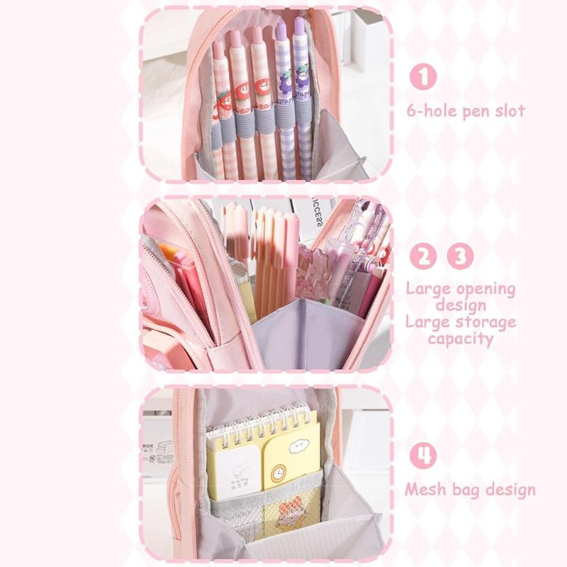3 Compartment Cute Pencil Case Aesthetic Pencil Case Zipper