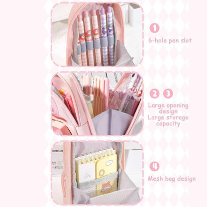 3 Compartment Cute Pencil Case Aesthetic Pencil Case Zipper