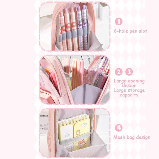 3 Compartment Cute Pencil Case Aesthetic Pencil Case Zipper