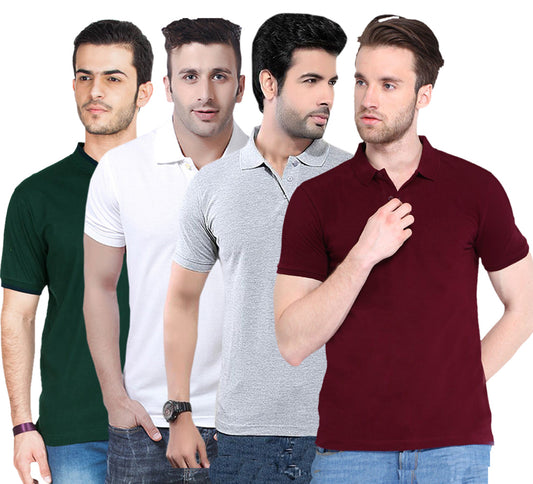 Cotton Blend Polo Collar  Men'S Tshirt  (Pack Of 4)-XL-GYMRBGWT