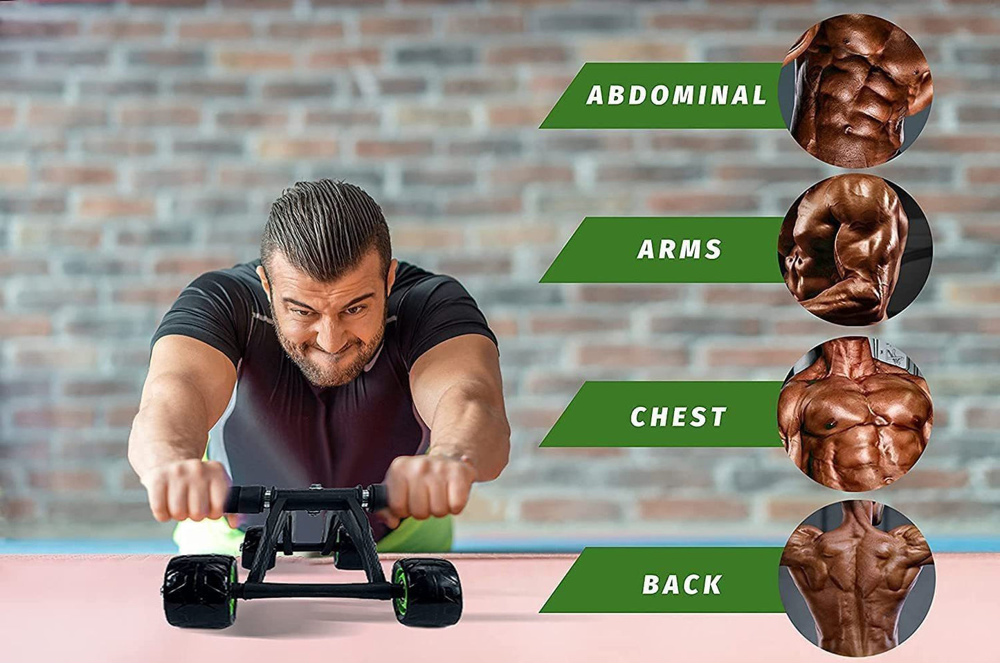 Abdominal Stomach Exerciser 4 Roller/Wheel Training Equipment Abs Massager (Green)