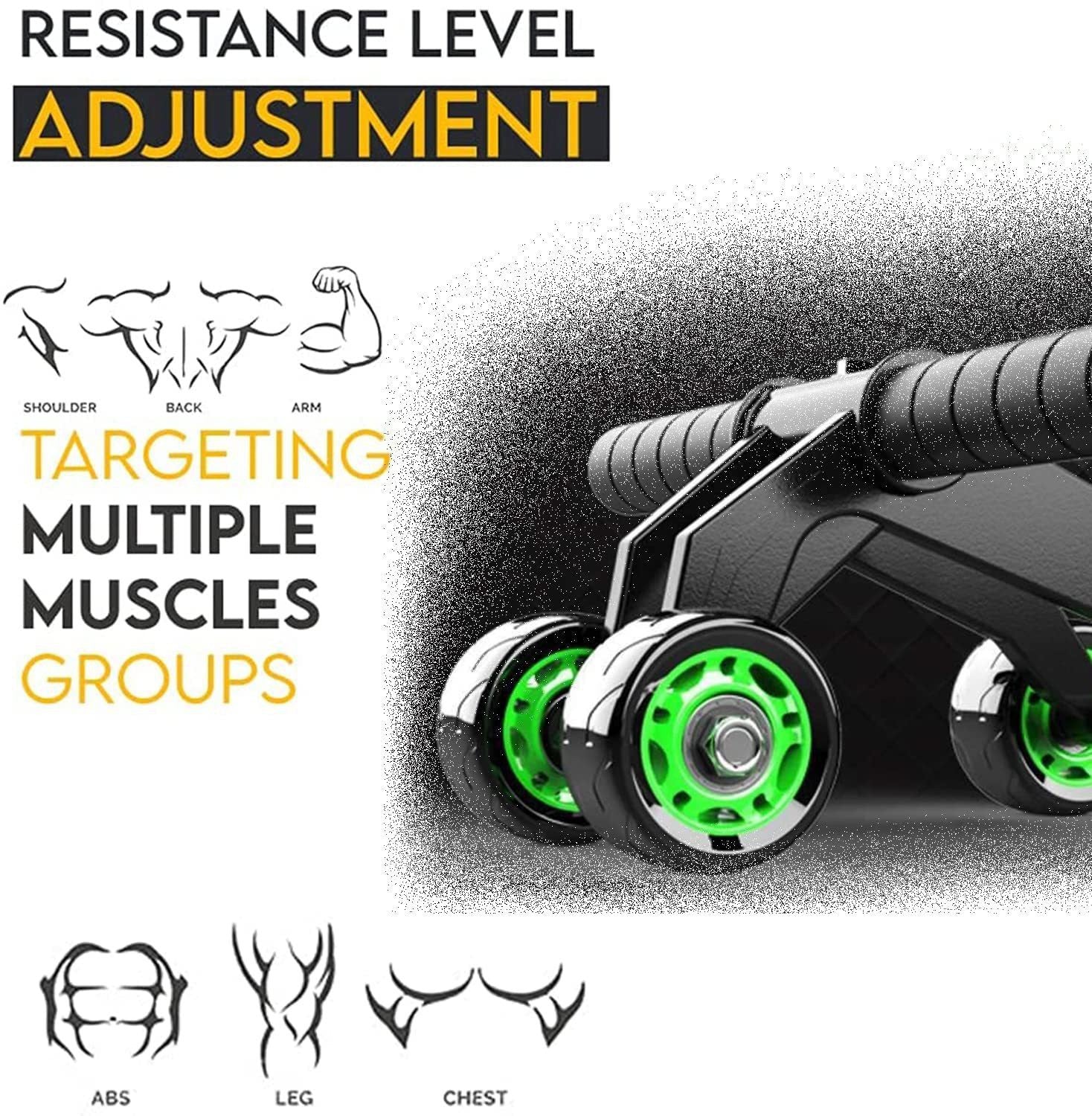 Abdominal Stomach Exerciser 4 Roller/Wheel Training Equipment Abs Massager (Green)