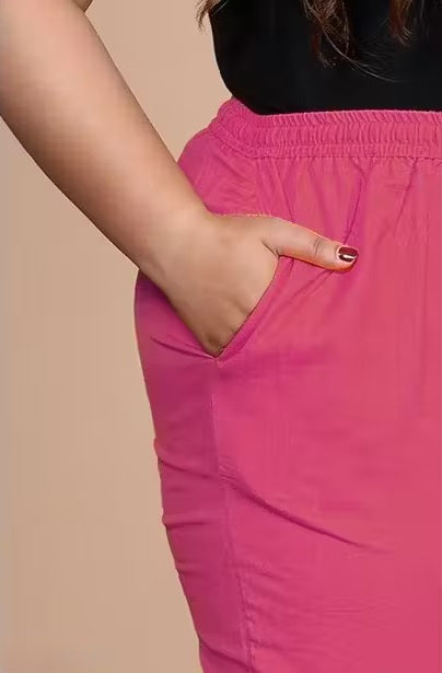 Regular Fit Women Pink Lycra Trouser Pant For Women - XXL