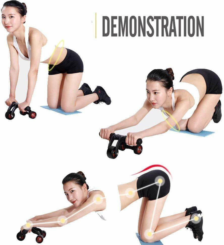 Abdominal Stomach Exerciser 4 Roller/Wheel Training Equipment Abs Massager (Green)